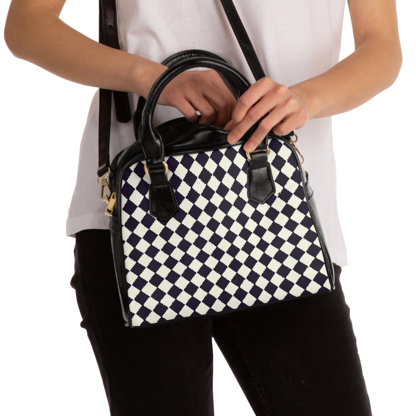 Vampire Art Grunge Preppy Chic Monochromatic Argyle Shoulder Handbag