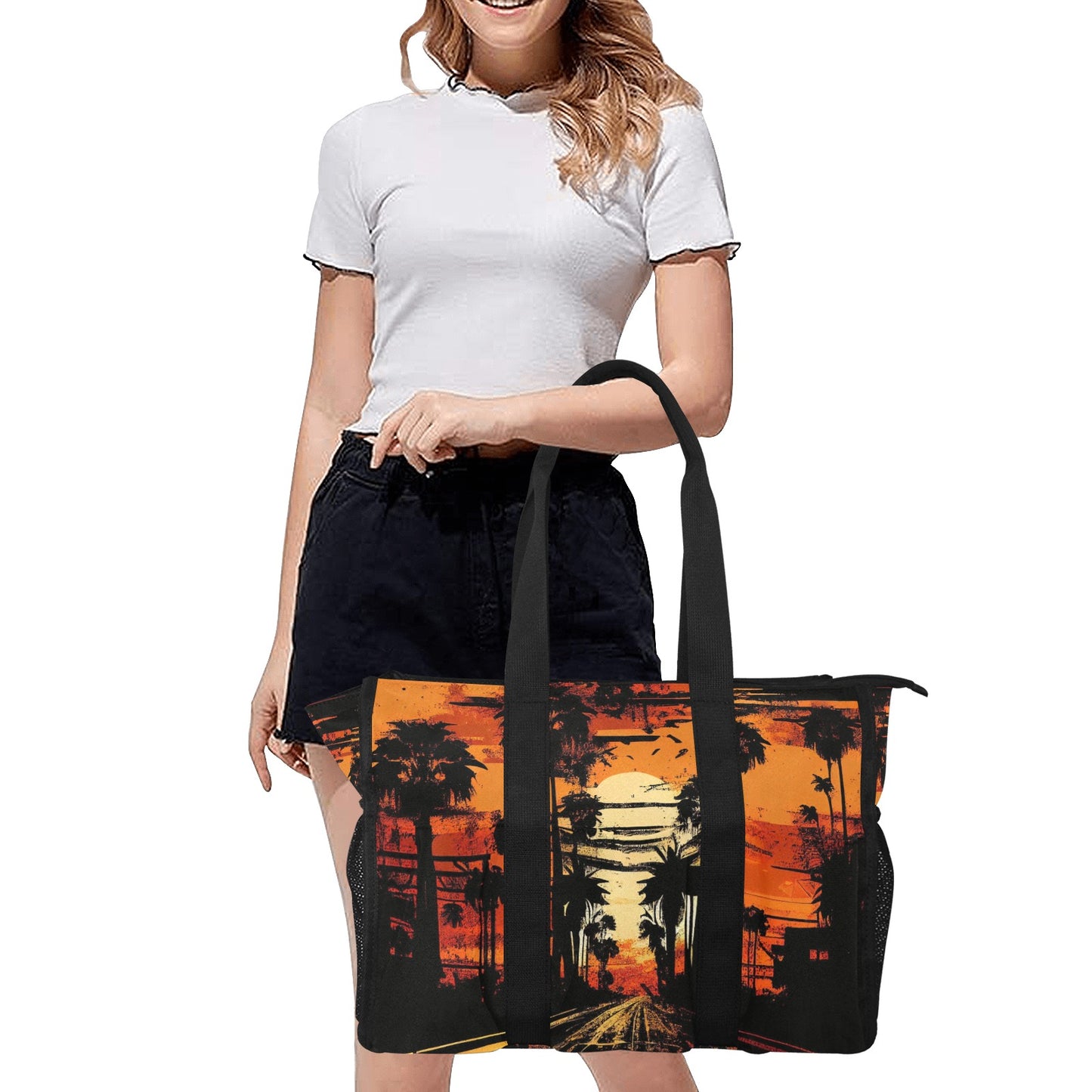 Vampire Art Retro Large Multi-pocket Beach Bag - Grunge Sunset Boulevard