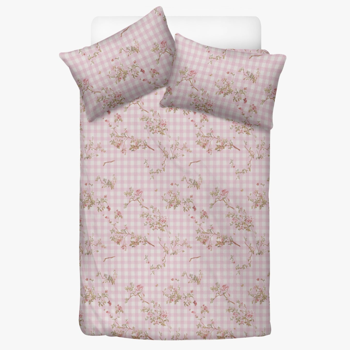 Vampire Art 3-Piece Retro Polyester Bedding Set - Pink Chequered with Flowers