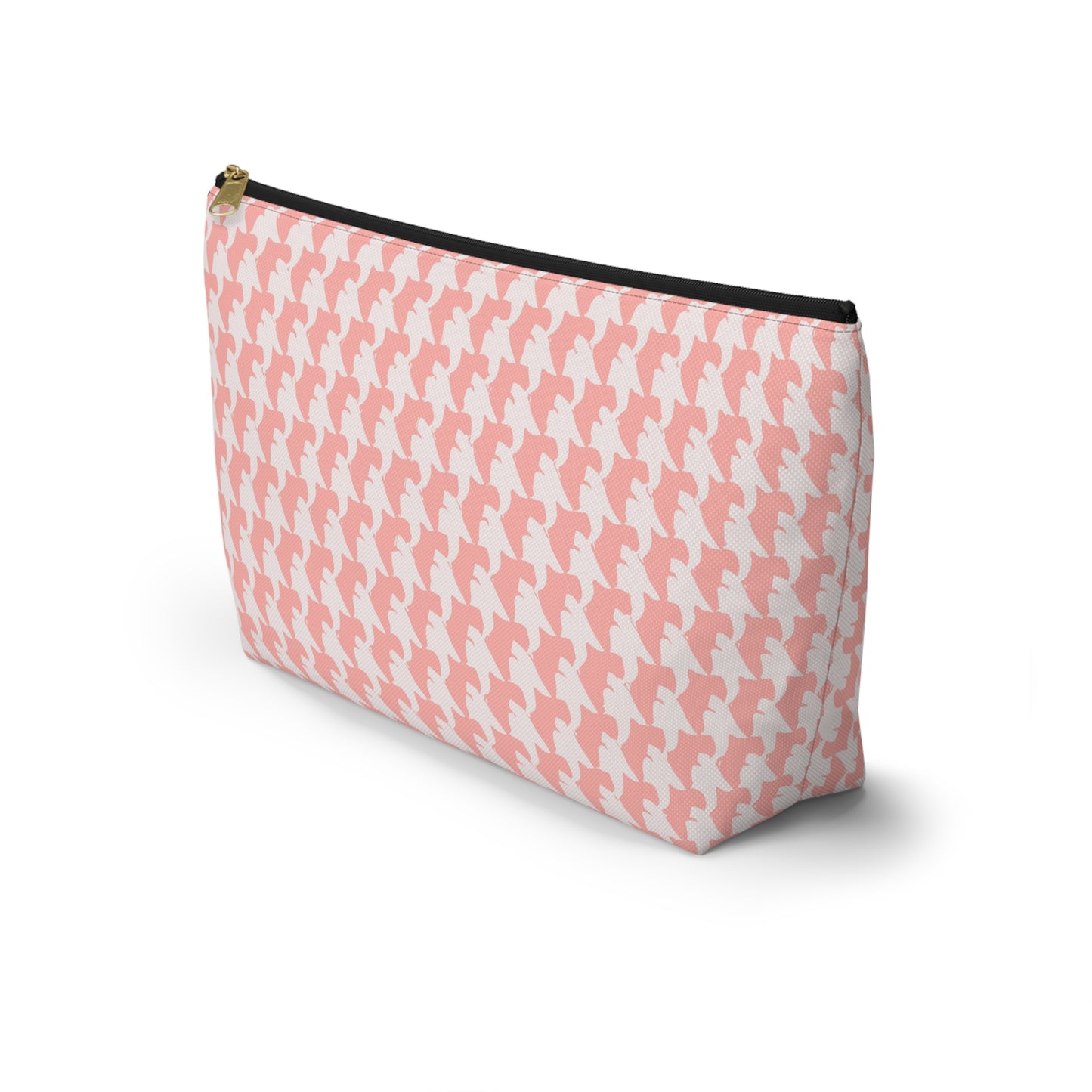 Vampire Art Preppy Grunge Houndstooth Sixties Pattern in Coral Pink and White Pencil Case Accessory Pouch w T-bottom