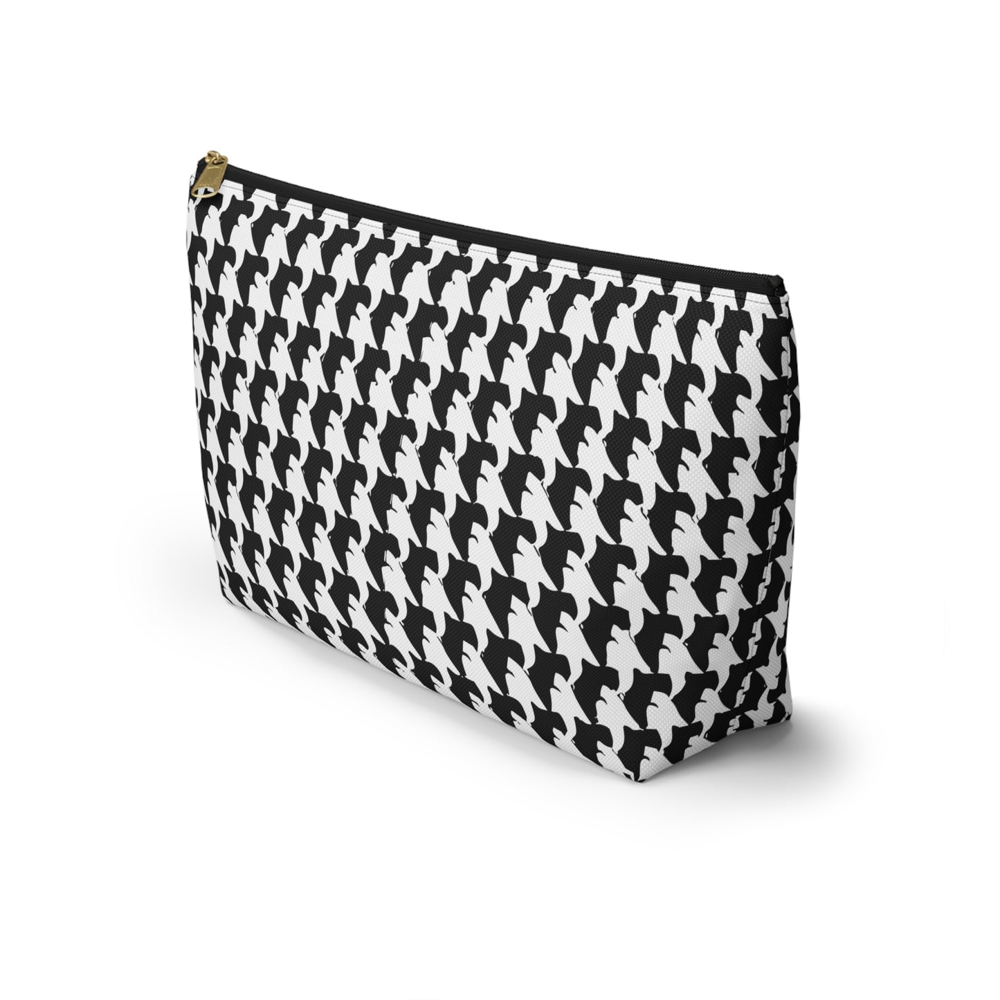 Vampire Art Preppy Grunge Houndstooth Sixties Pattern in Black and White Pencil Case Accessory Pouch w T-bottom