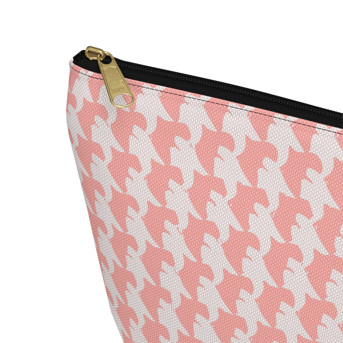 Vampire Art Preppy Grunge Houndstooth Sixties Pattern in Coral Pink and White Pencil Case Accessory Pouch w T-bottom