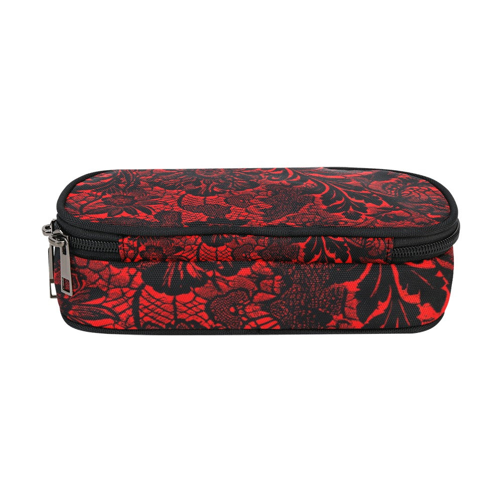 Vampire Art Studio Caddy: Deluxe Pencil Pouch - Red Devil Victorian Lace Print