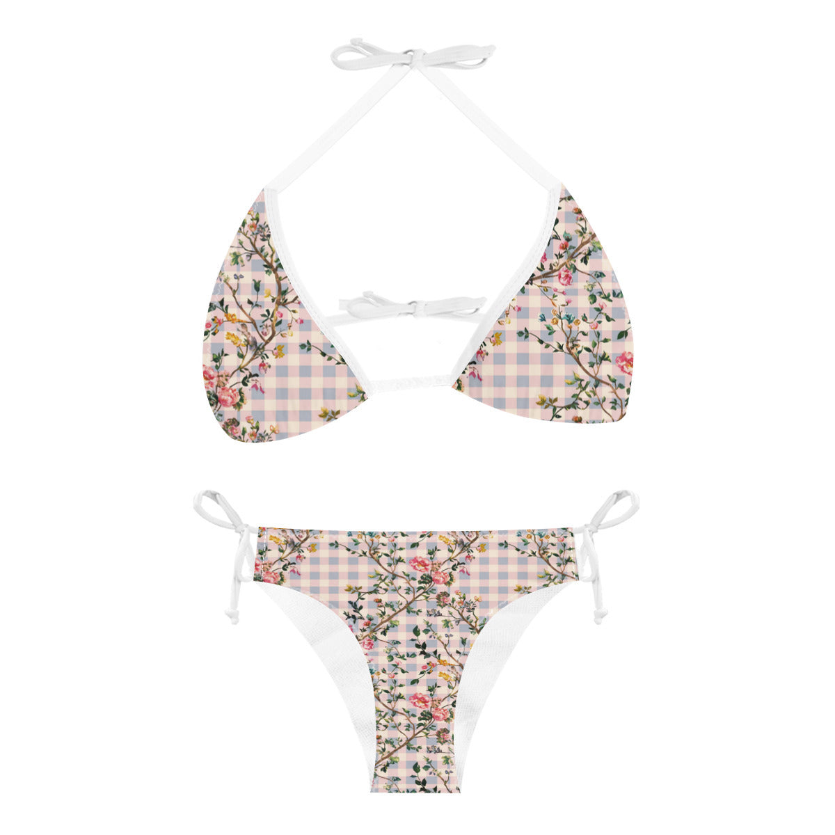 Vampire Art Gingham Blossom Cottagecore Bikini Set - Pink and Blue