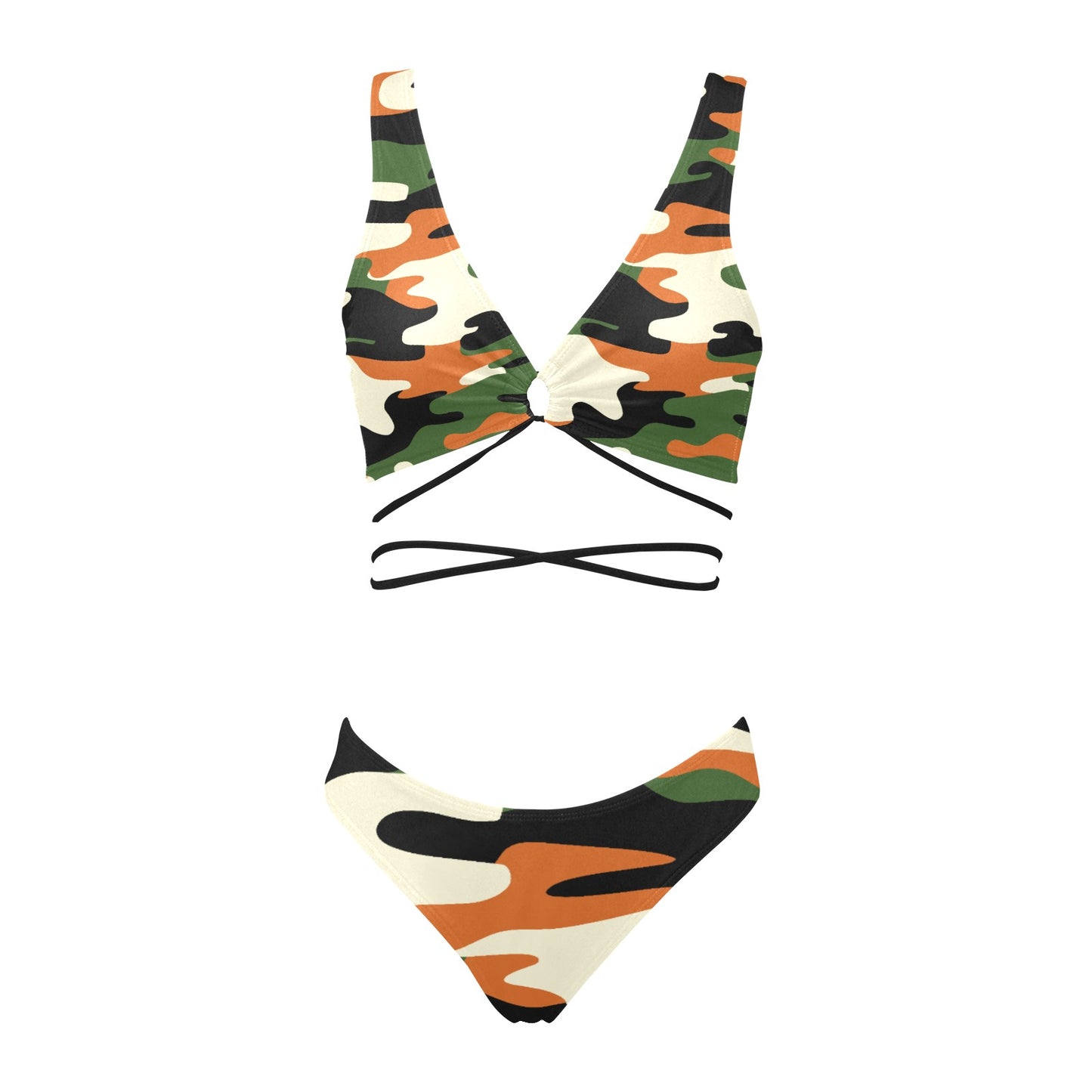 Vampire Art Retro Cross String Bikini Set - Camo with orange