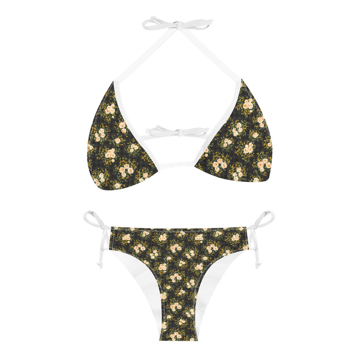 Vampire Art Gingham Blossom Cottagecore Bikini Set - Black Gingham