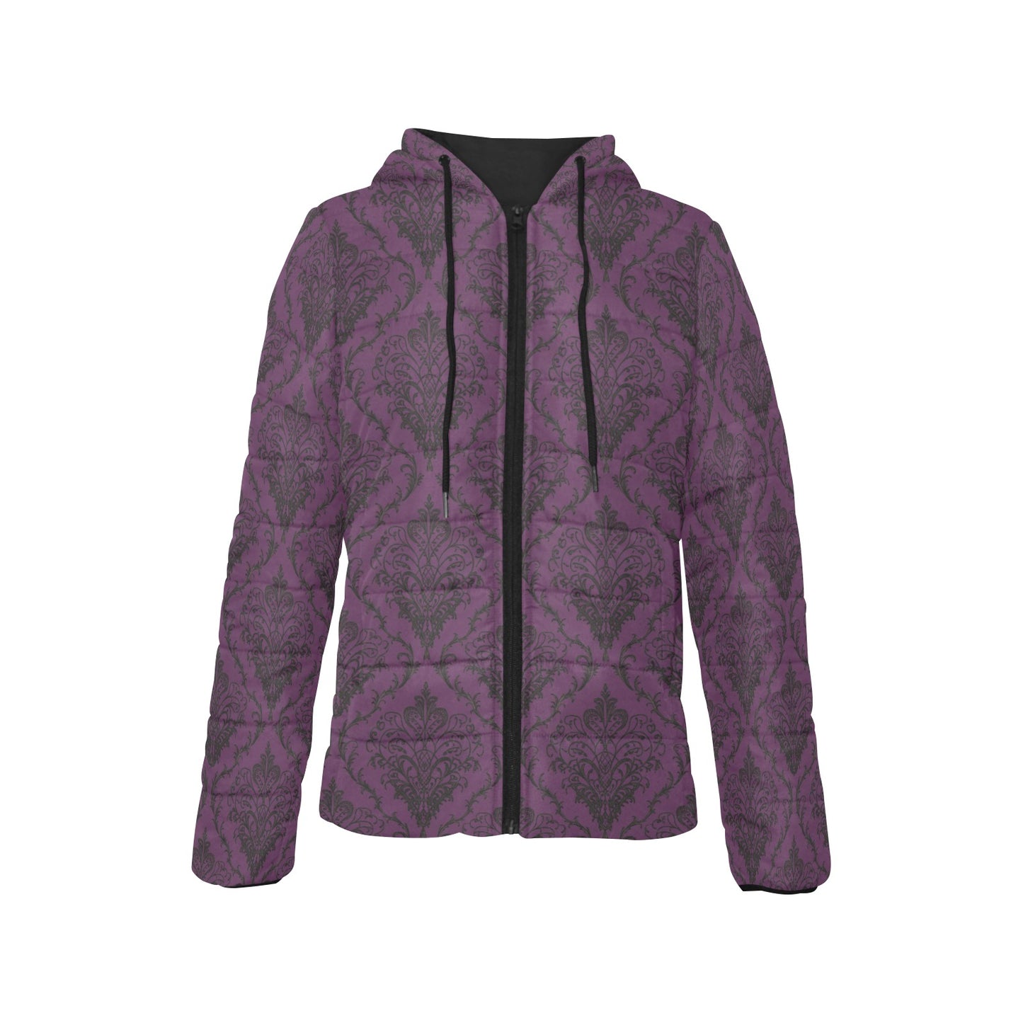 Vampire Art Urban Gothic Women's Padded Hooded Jacket - Purple Victorian Lace