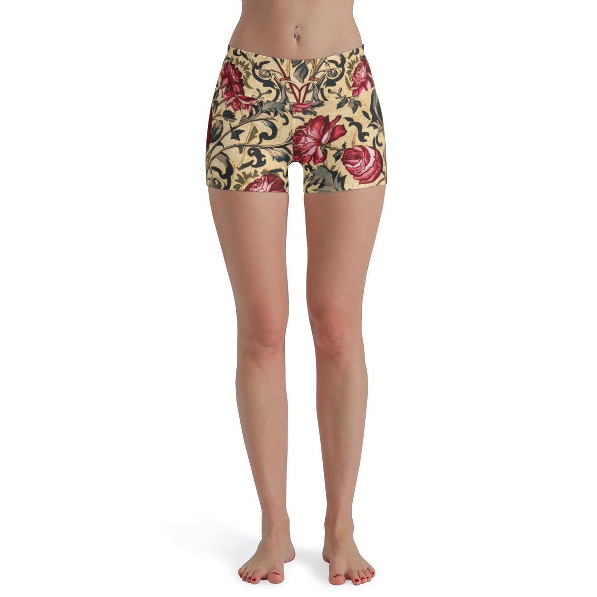 Vampire Art Retro Yoga Cycling Sports Shorts - Victorian Roses