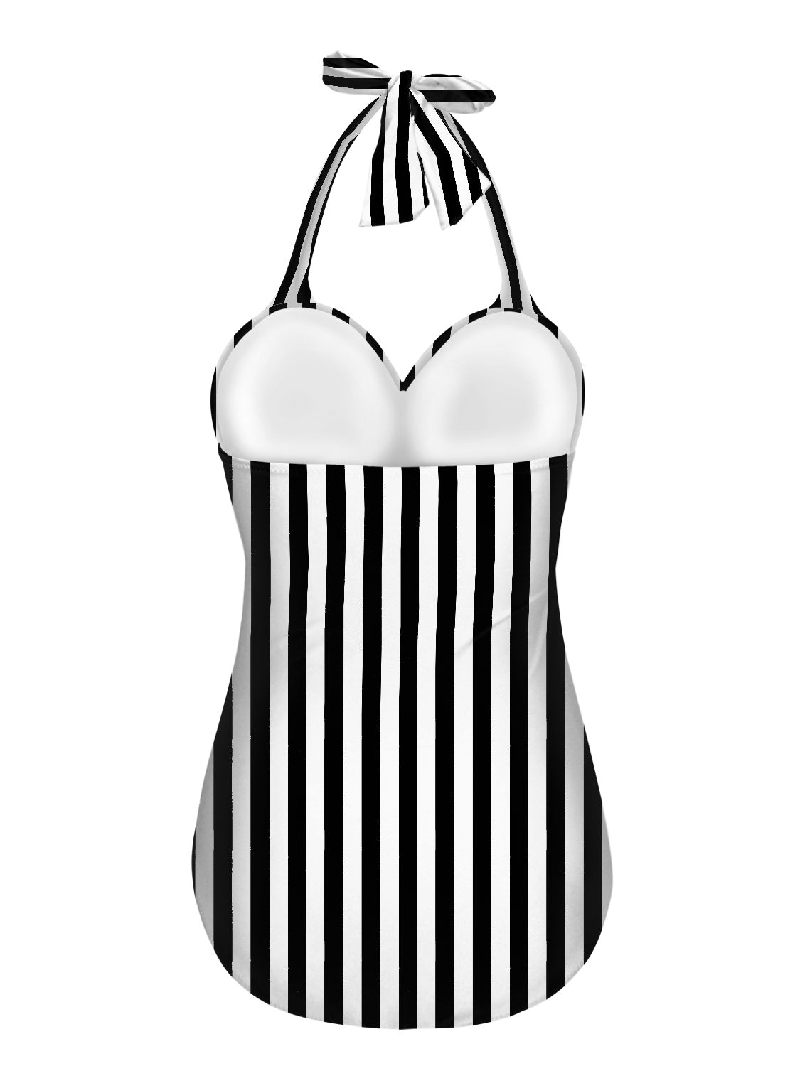 Vampire Art Vintage Chic Halter Neck One-Piece Swimsuit - Vertical Black and White Striped