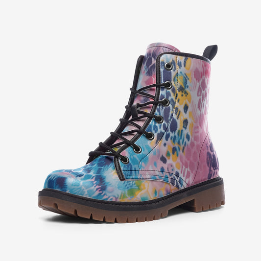 Vampire Art Tie-Dye Hippie Boho Festival Vegan Leather Unisex Combat Boots - Mermaid - US sizes