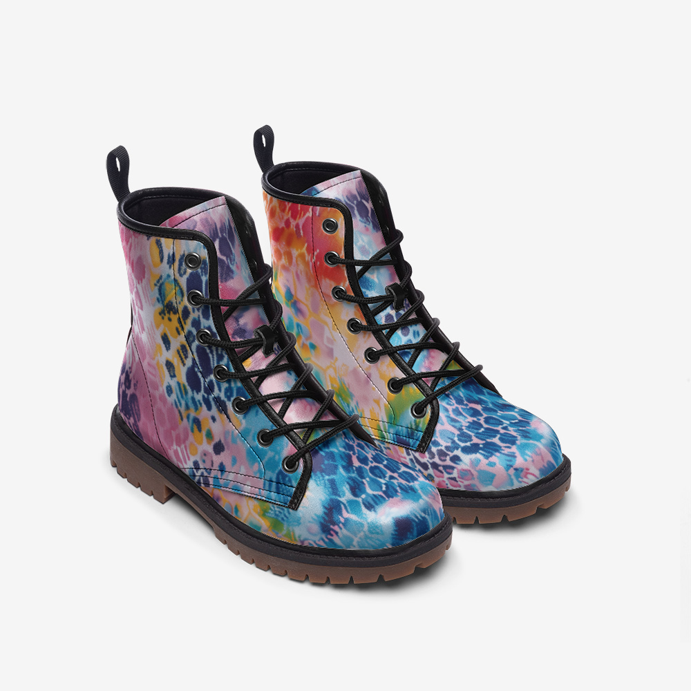 Vampire Art Tie-Dye Hippie Boho Festival Vegan Leather Unisex Combat Boots - Mermaid - US sizes