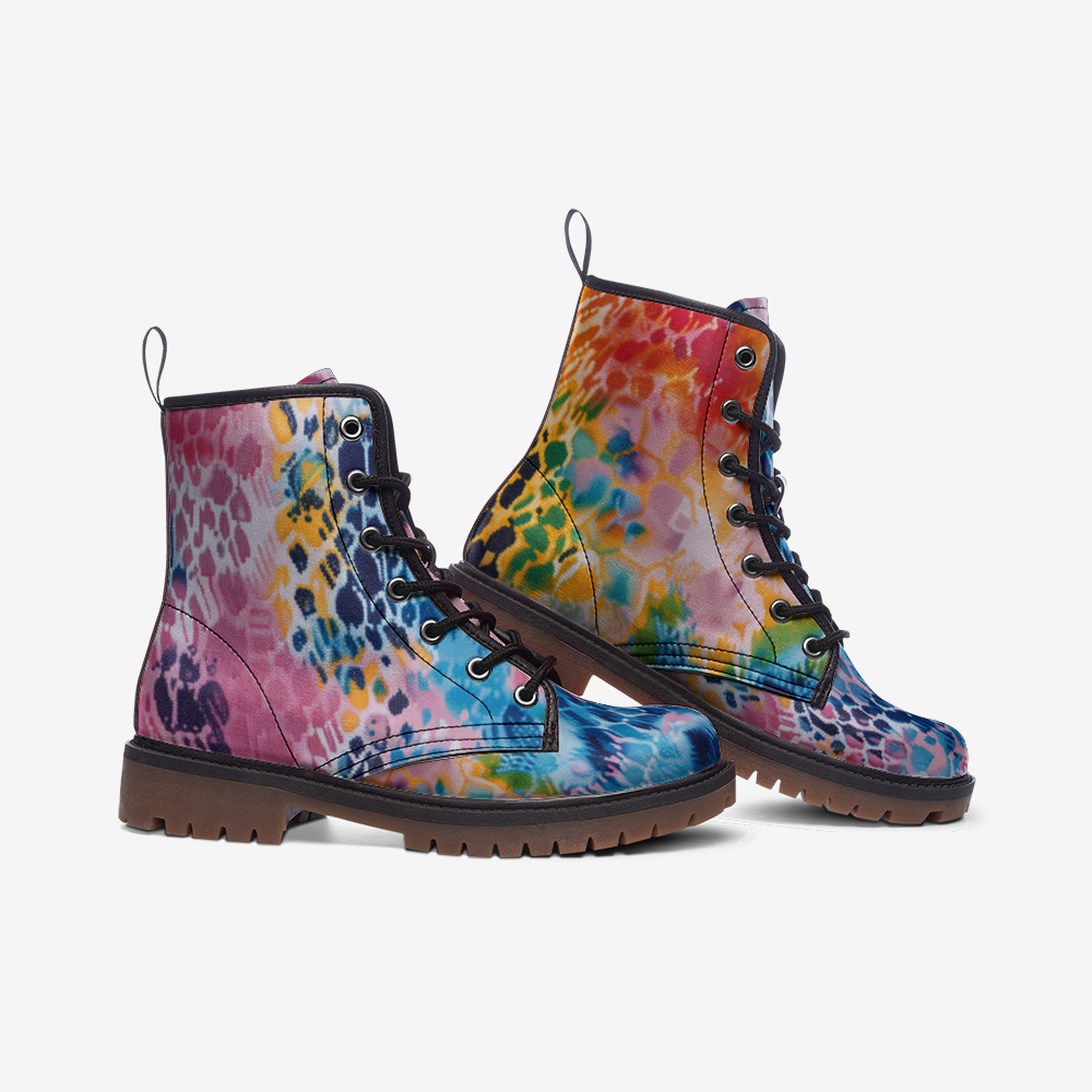 Vampire Art Tie-Dye Hippie Boho Festival Vegan Leather Unisex Combat Boots - Mermaid - US sizes