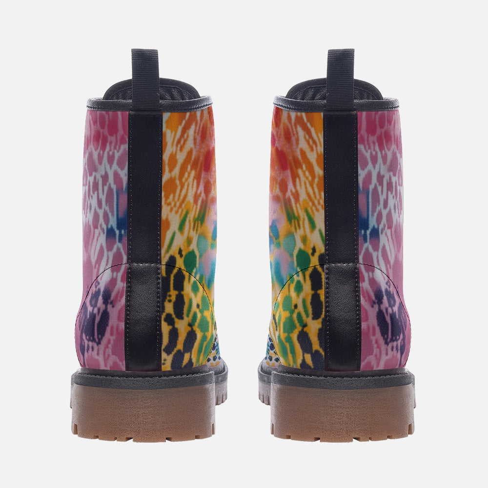 Vampire Art Tie-Dye Hippie Boho Festival Vegan Leather Unisex Combat Boots - Mermaid - US sizes