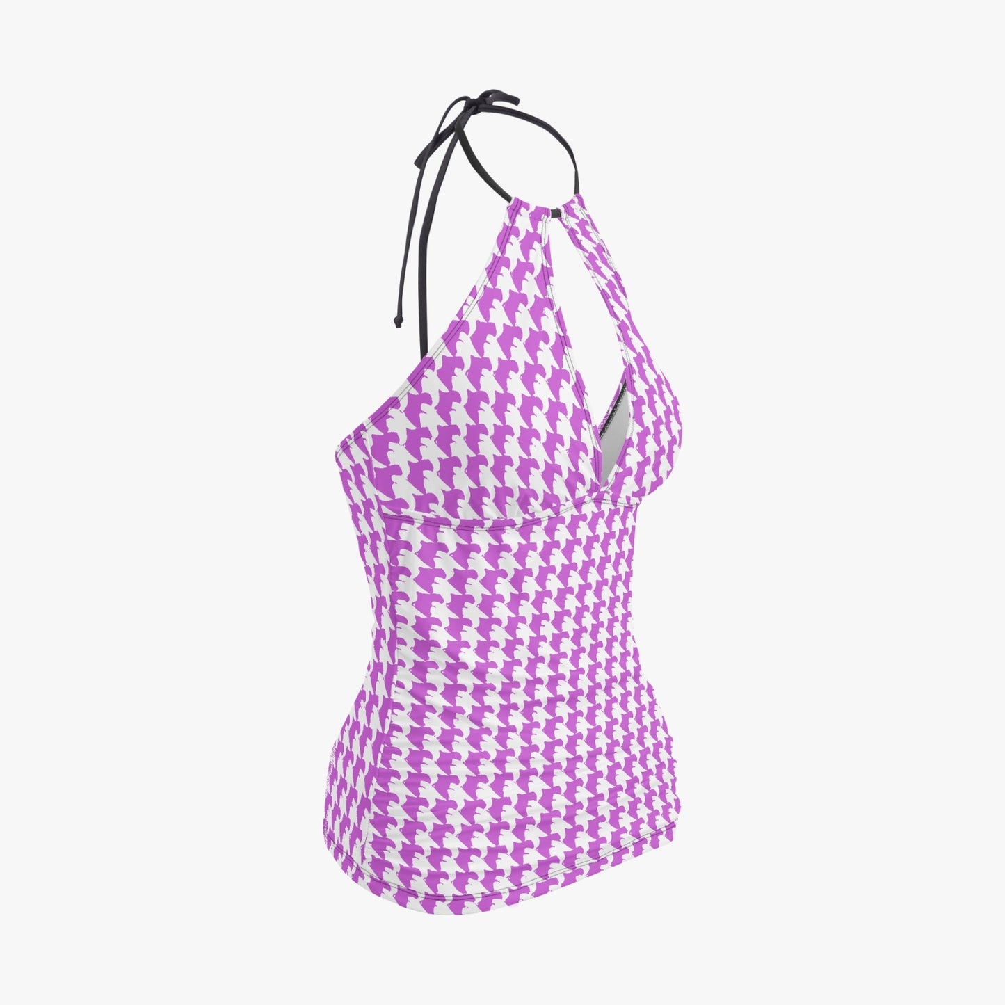 Vampire Art Retro Halter Two-Piece Tankini Swimsuit - Lilac Houndstooth