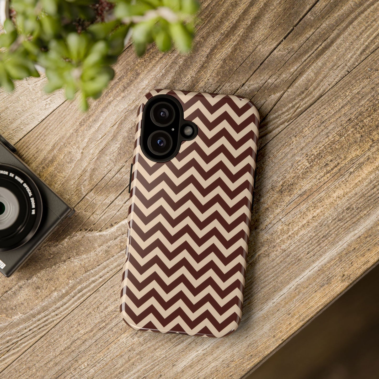 Vampire Art Vintage and Edgy iPhone 16 Tough Case - Brown Mod Herringbone