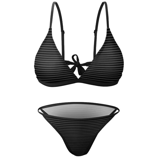 Vampire Art Retro 2-Piece Glam Bikini Swimsuit - Black Stripy