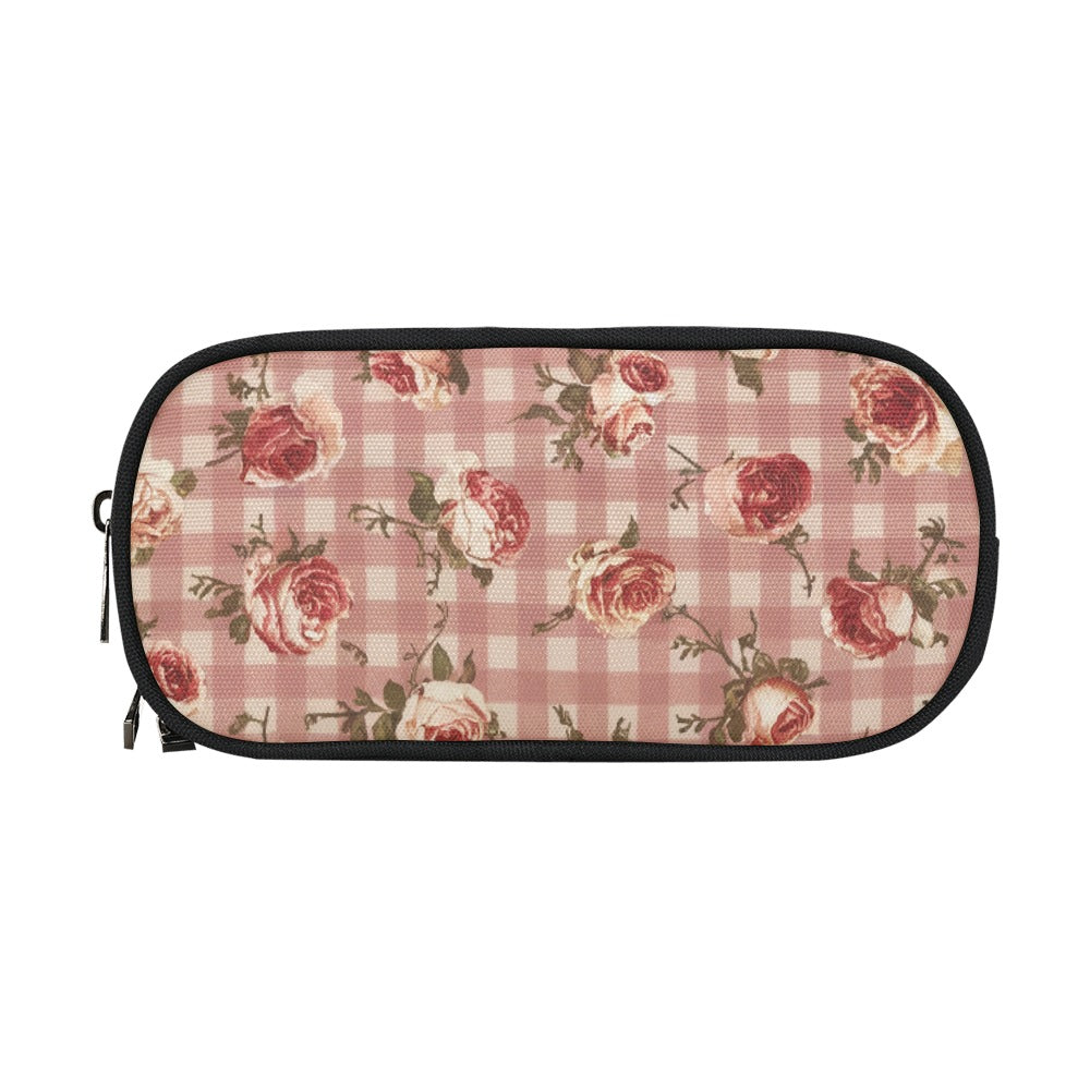 Vampire Art Studio Caddy: Deluxe Pencil Pouch- Cottagecore Red Gingham with Roses