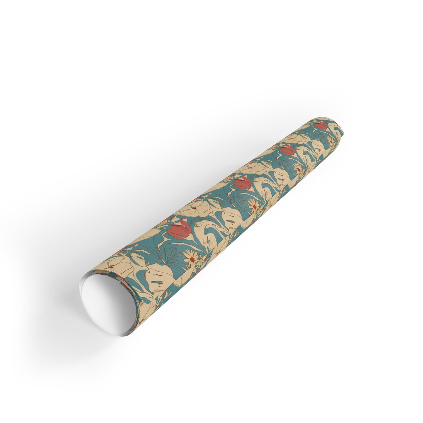 Vampire Art Retro Luxe Eco-Friendly Gift Wrapping Paper Roll (1 pc) - Aged Sixties Florals in Blue - Made in the UK