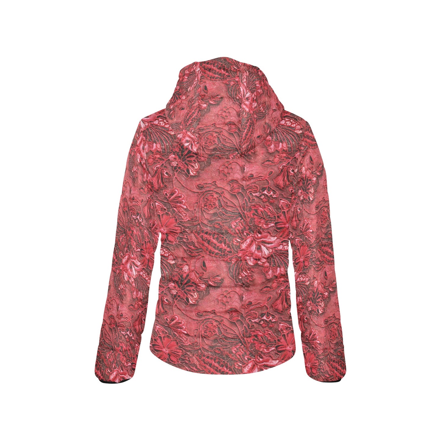 Vampire Art Urban Gothic Women's Padded Hooded Jacket - Red Victorian Lace