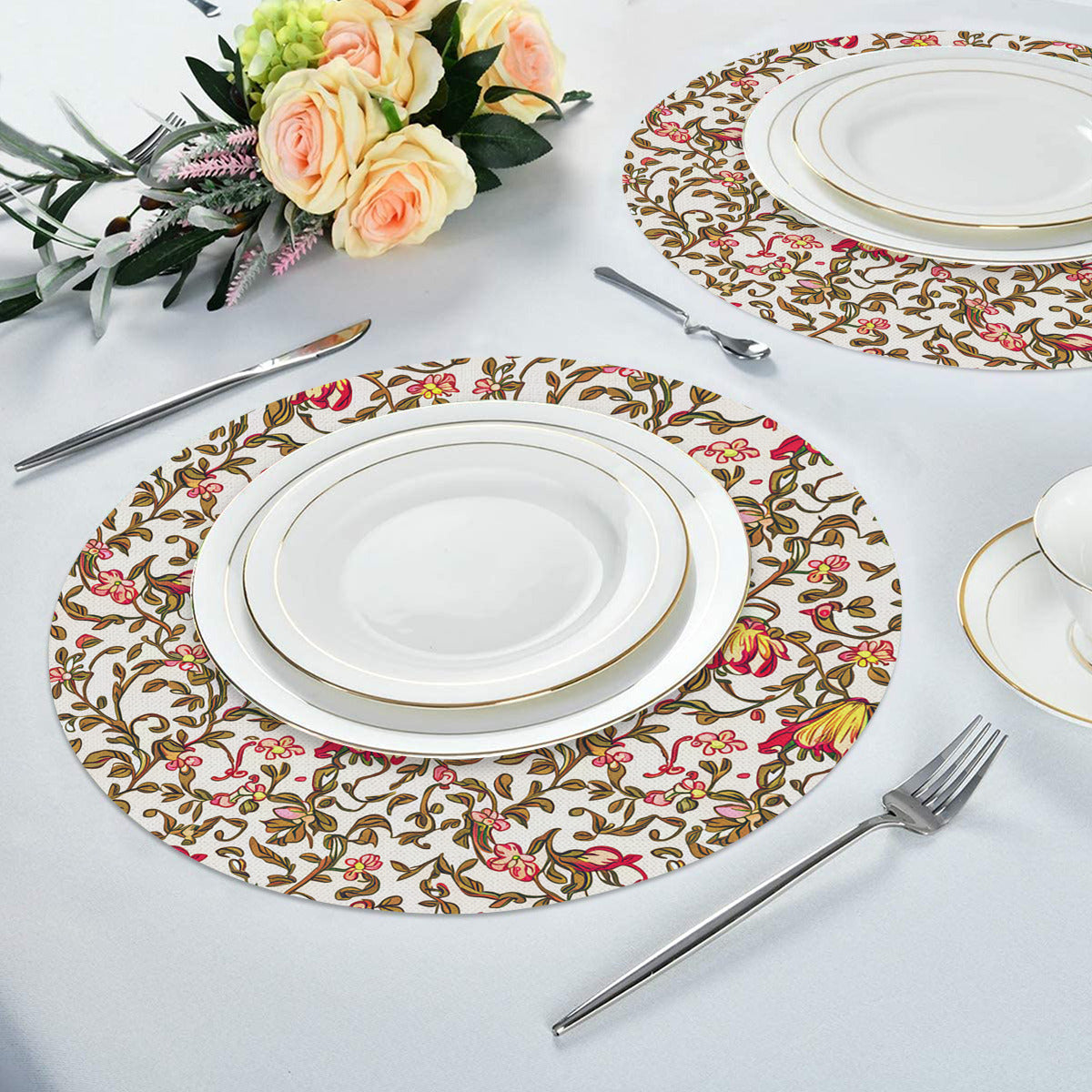 Vampire Art Retro Linen Round Placemats - Honeysuckle Floral