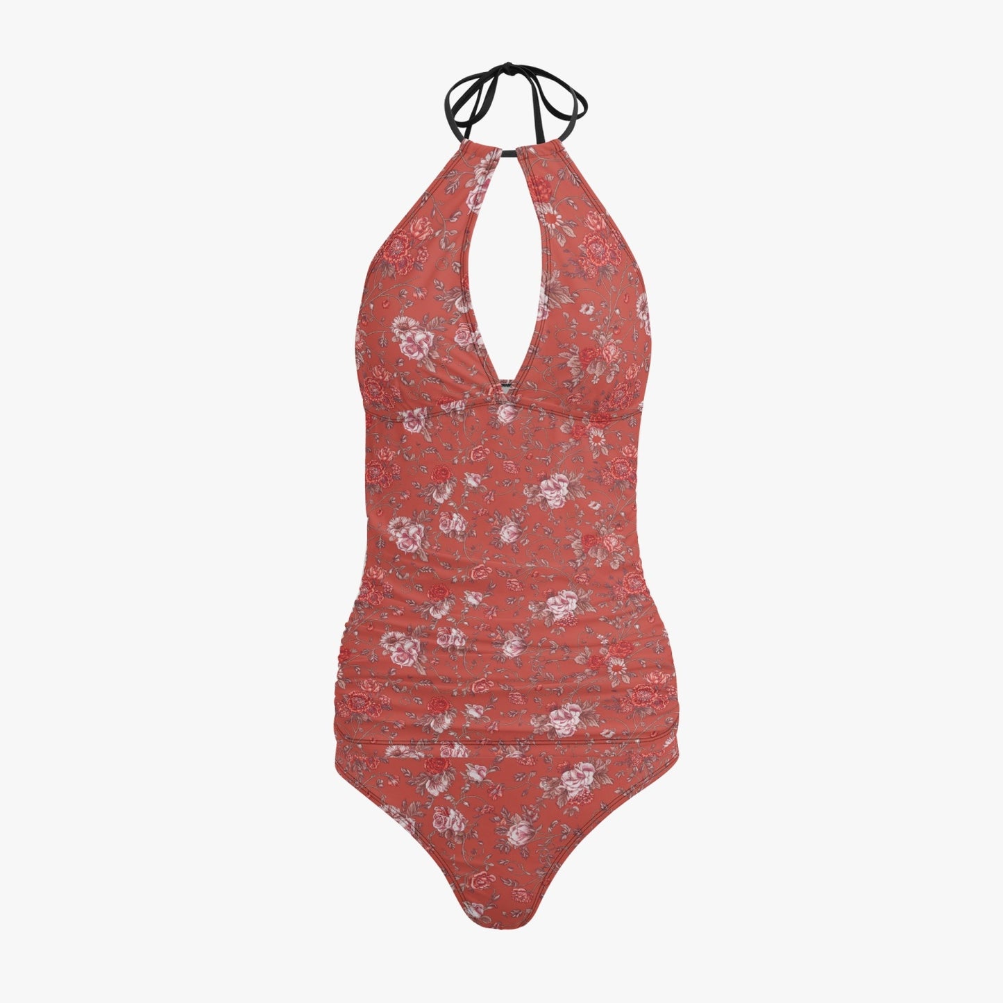 Vampire Art Retro Halter Two-Piece Tankini Swimsuit - Vintage Florals in Red