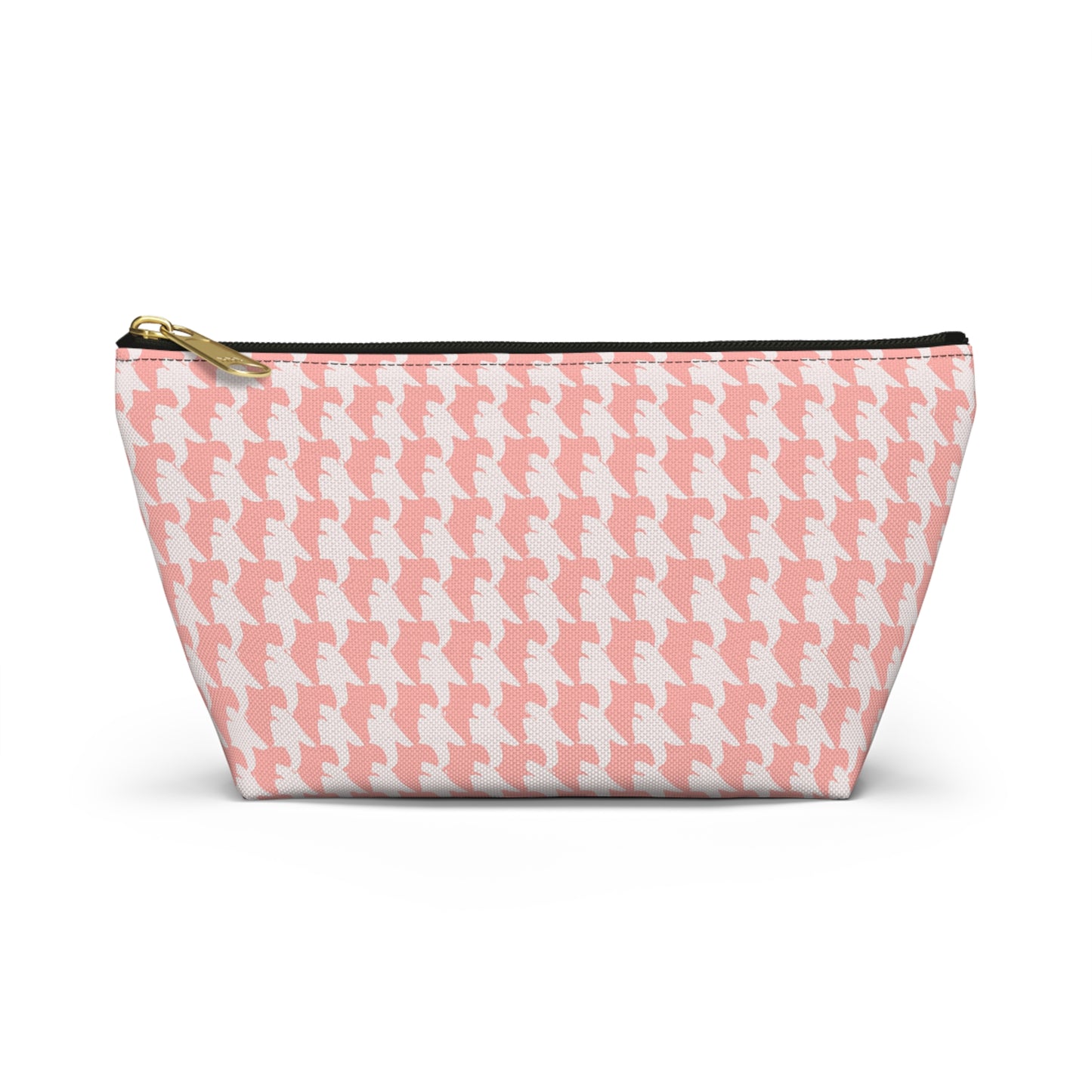 Vampire Art Preppy Grunge Houndstooth Sixties Pattern in Coral Pink and White Pencil Case Accessory Pouch w T-bottom