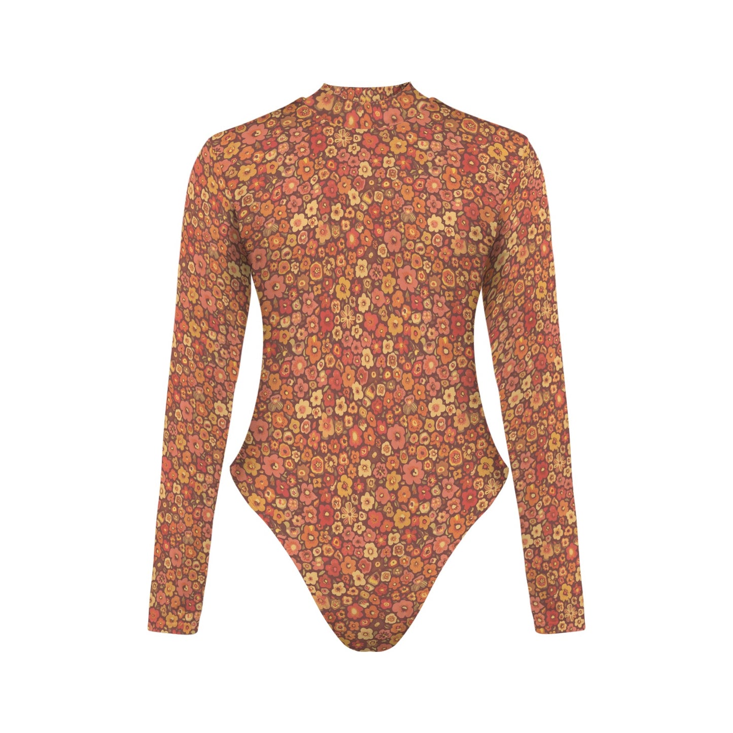 Vampire Art Retro Elegance Backless Long Sleeve Thumbhole Swimsuit - Retro Brown Florals