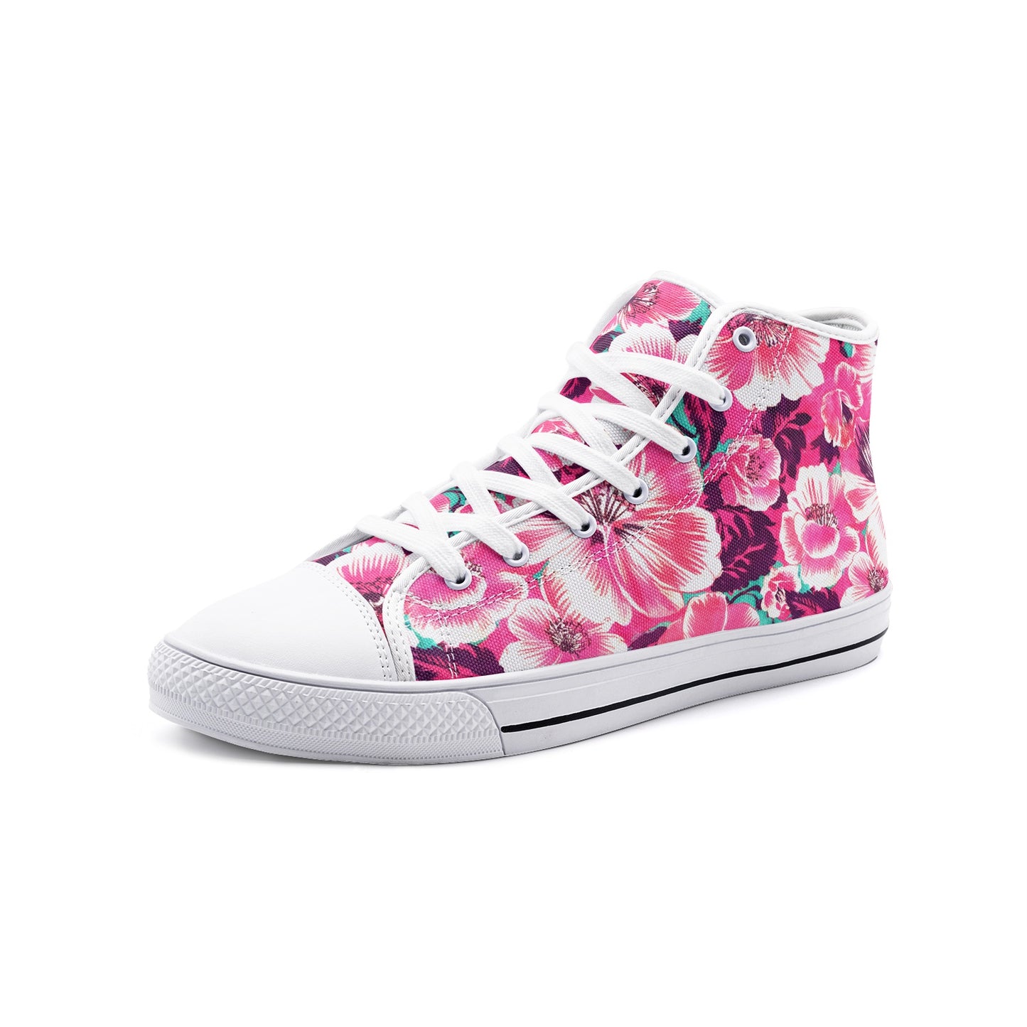 Vampire Art Whimsigoth Unisex High Top Canvas Shoes - 1970s Surf Florals - Available in Black or White