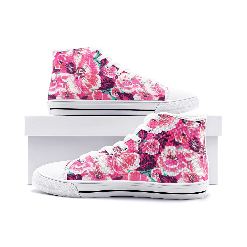 Vampire Art Whimsigoth Unisex High Top Canvas Shoes - 1970s Surf Florals - Available in Black or White