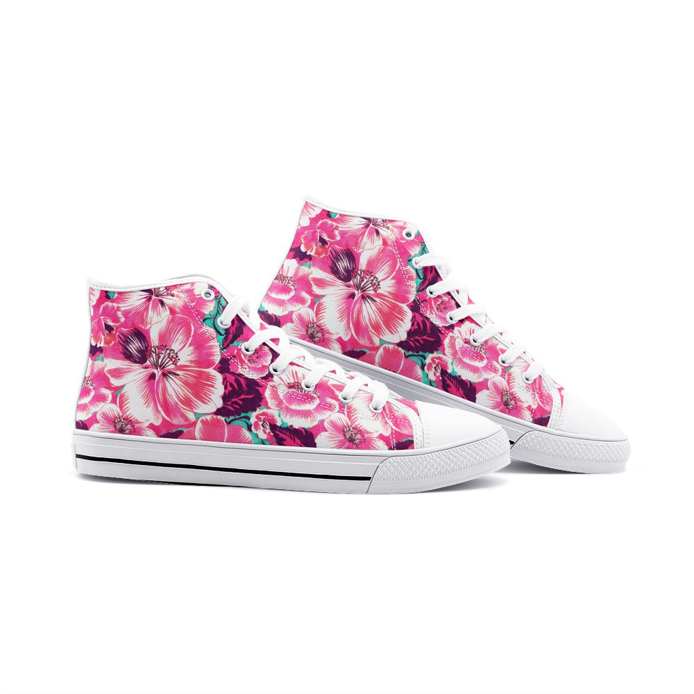 Vampire Art Whimsigoth Unisex High Top Canvas Shoes - 1970s Surf Florals - Available in Black or White