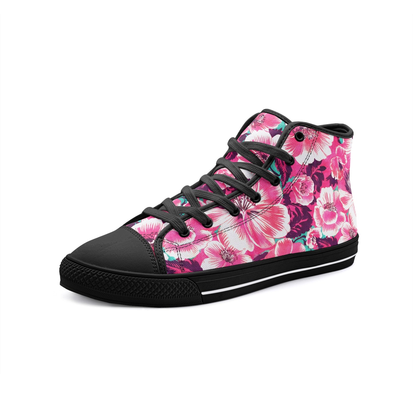 Vampire Art Whimsigoth Unisex High Top Canvas Shoes - 1970s Surf Florals - Available in Black or White