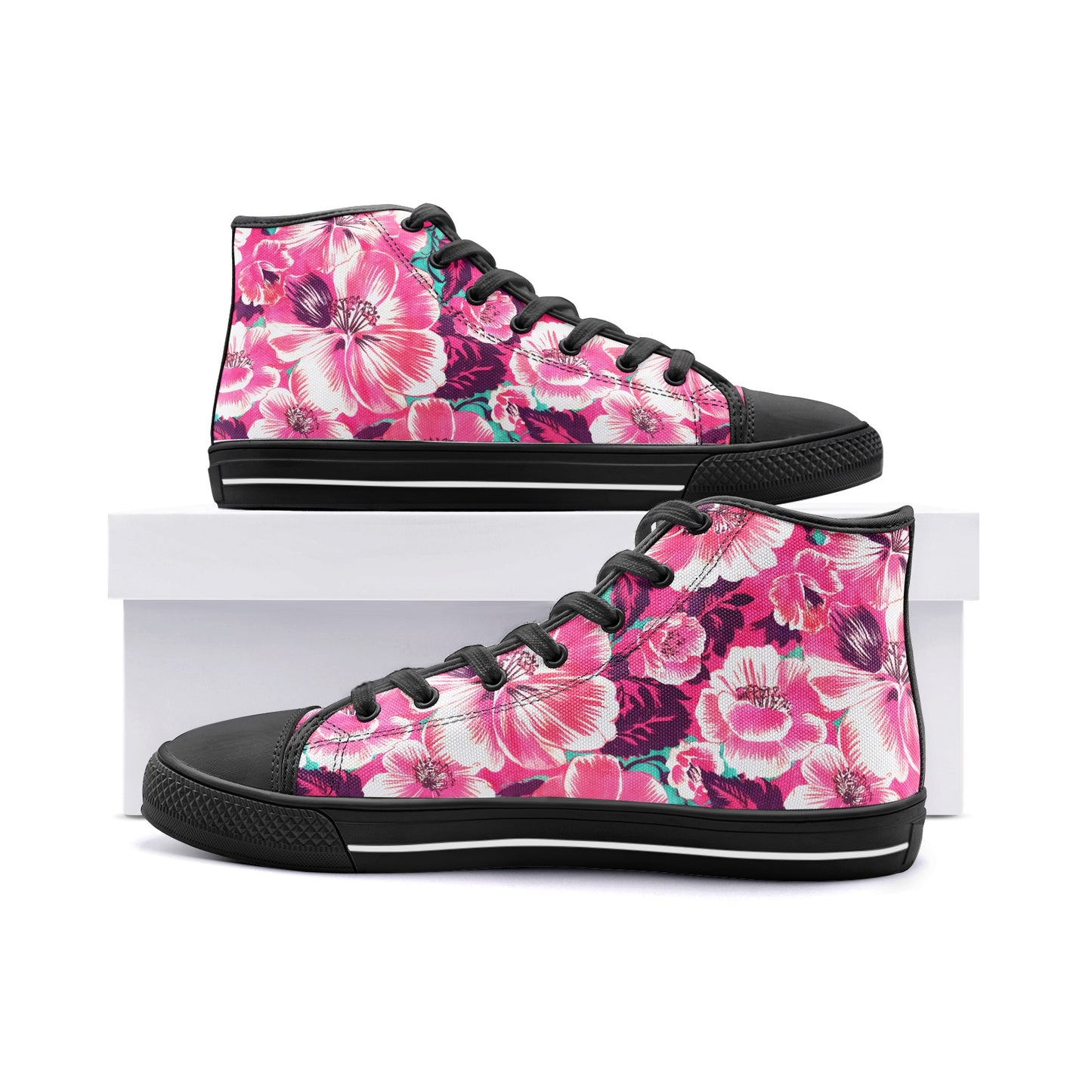 Vampire Art Whimsigoth Unisex High Top Canvas Shoes - 1970s Surf Florals - Available in Black or White