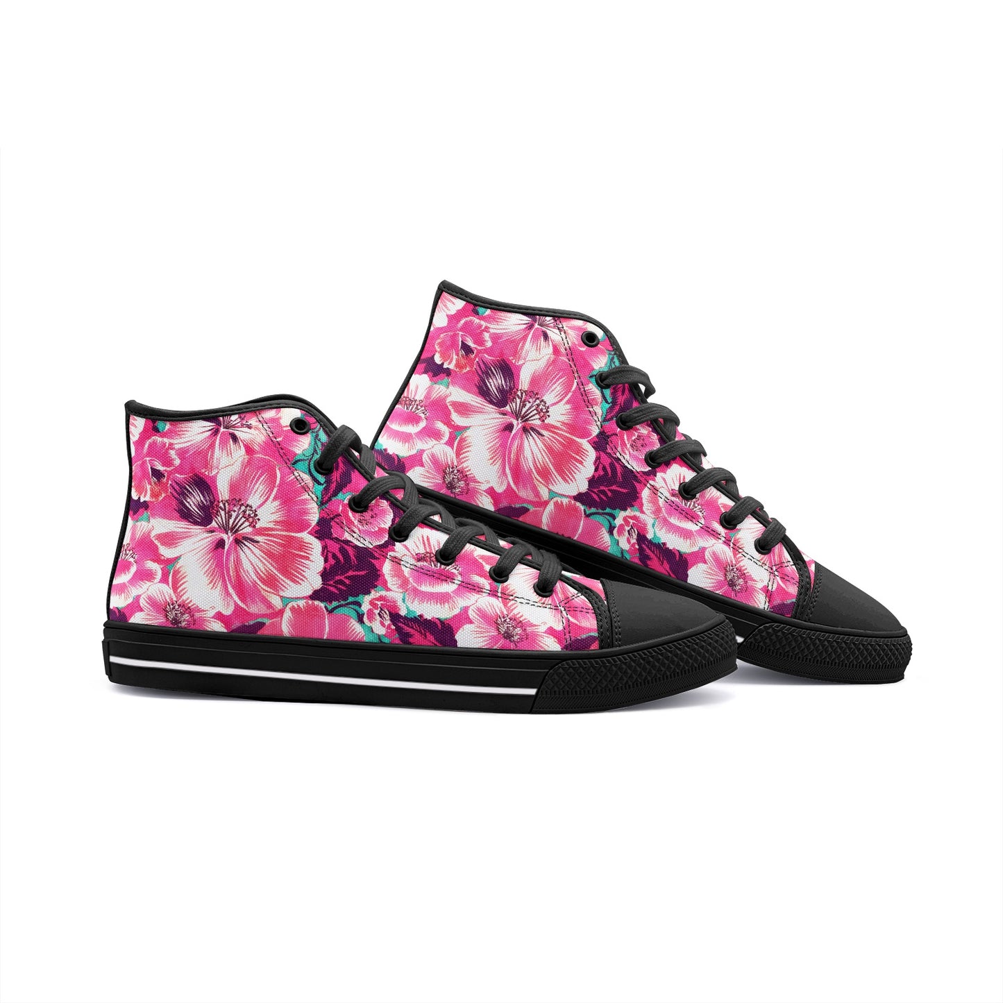 Vampire Art Whimsigoth Unisex High Top Canvas Shoes - 1970s Surf Florals - Available in Black or White