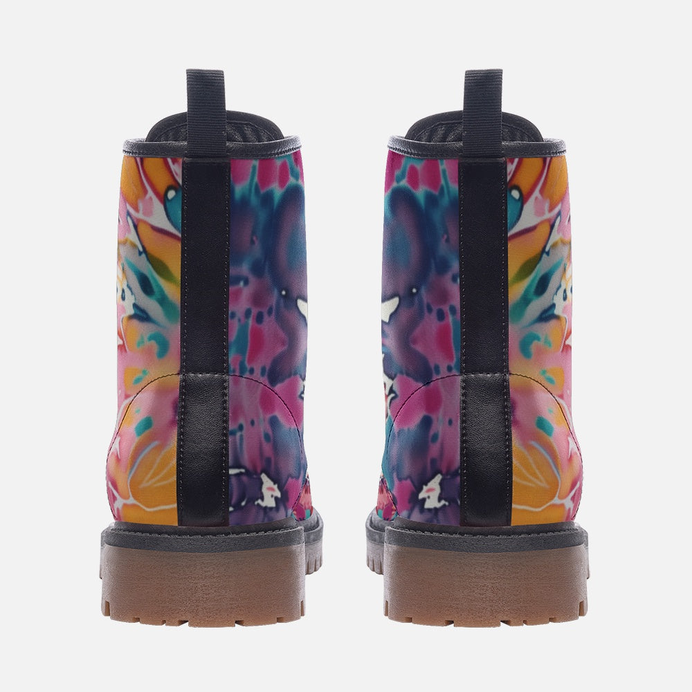 Vampire Art Tie-Dye Hippie Boho Festival Vegan Leather Unisex Combat Boots - Dawn - US sizes