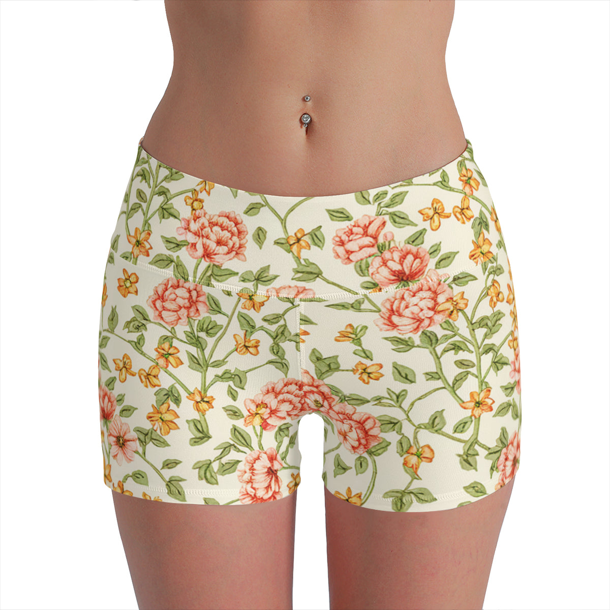 Vampire Art Retro Yoga Cycling Sports Shorts - Green Florals