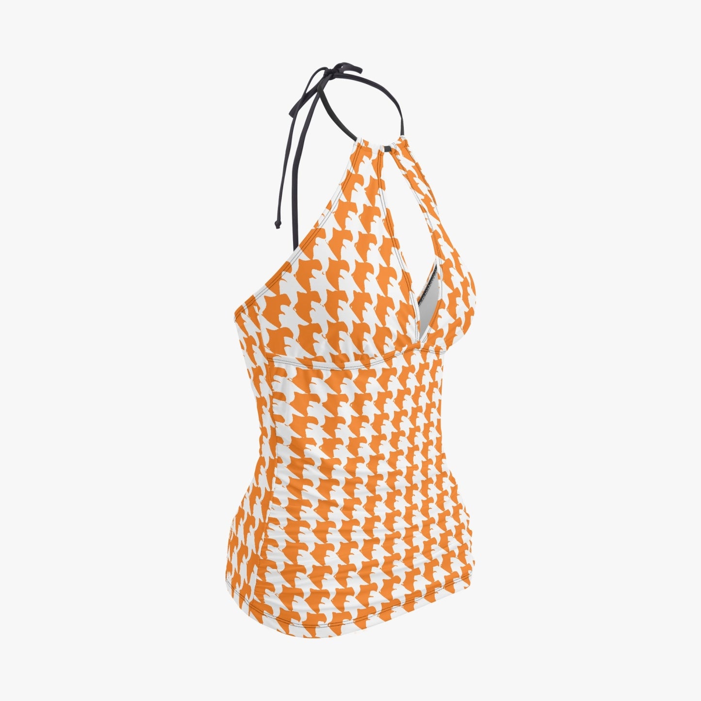 Vampire Art Retro Halter Two-Piece Tankini Swimsuit - Orange Houndstooth