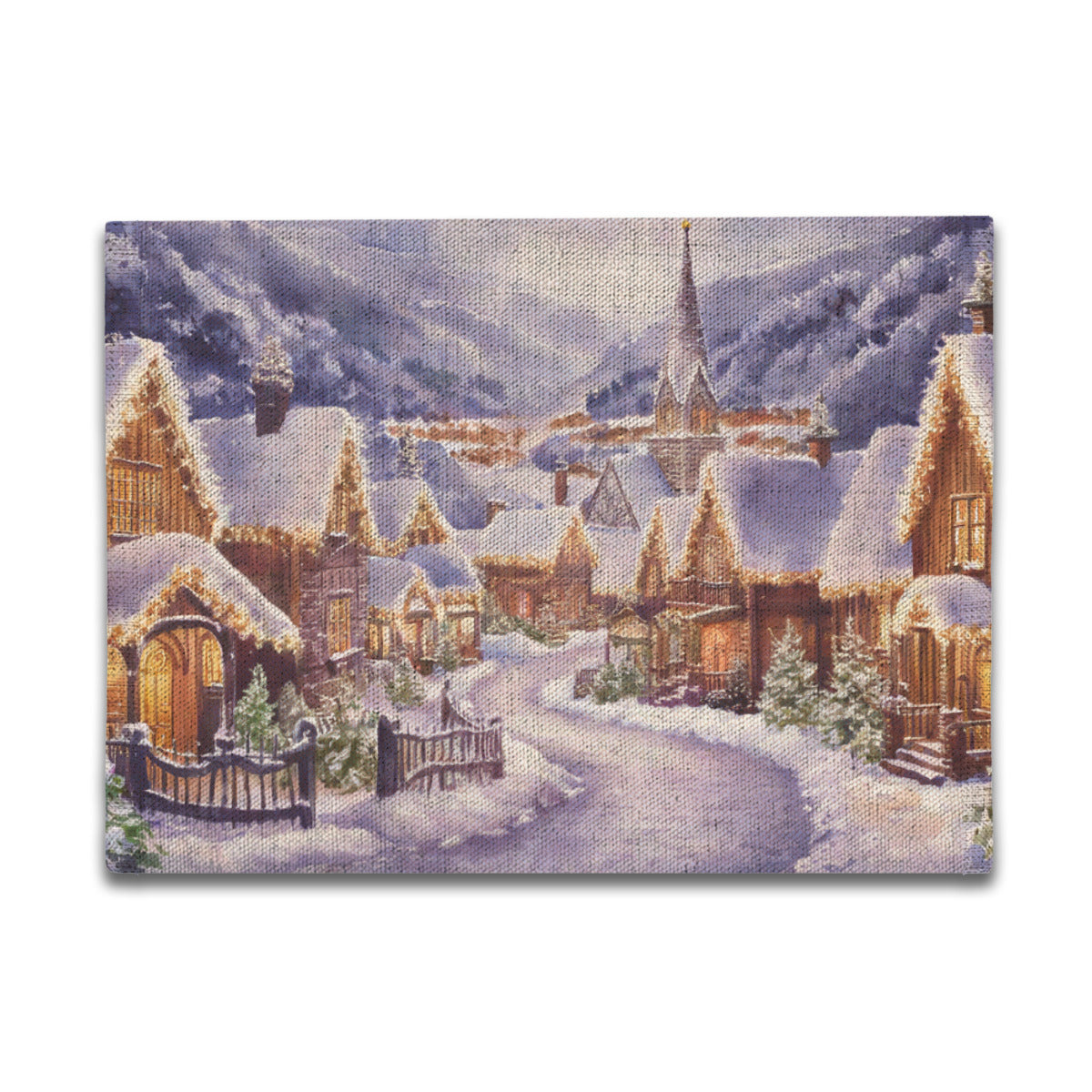 Vampire Art Retro Christmas Linen Placemat Mid Century 60s Vintage Traditional Eco-FriendlyTable Mat - Quaint Village in the Snow