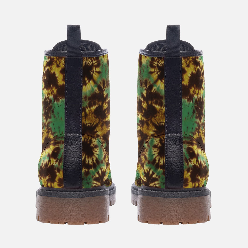 Vampire Art Tie-Dye Hippie Boho Festival Vegan Leather Unisex Combat Boots - Yellow Flowers