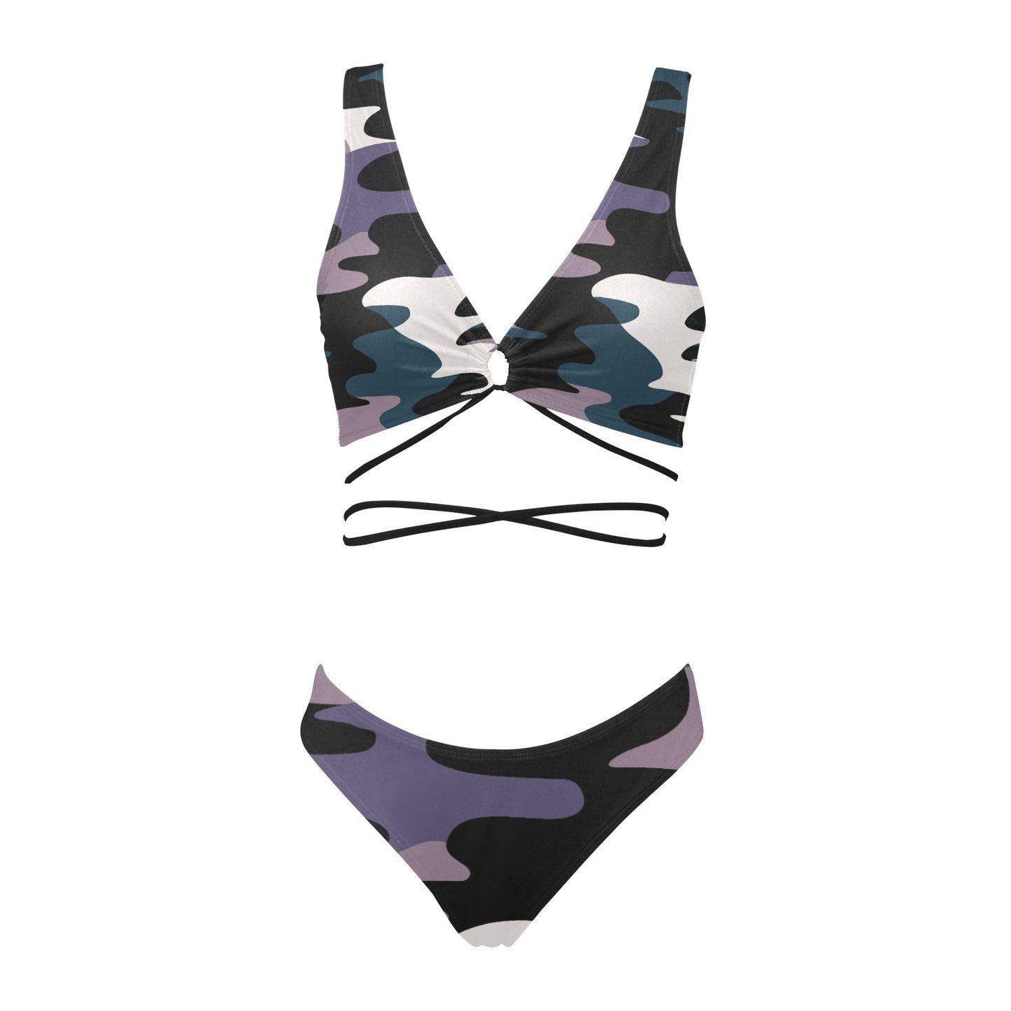 Vampire Art Retro Cross String Bikini Set - Purple Camo