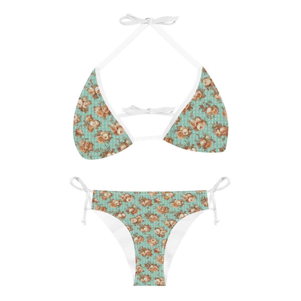 Vampire Art Gingham Blossom Cottagecore Bikini Set - Turquoise Floral Gingham