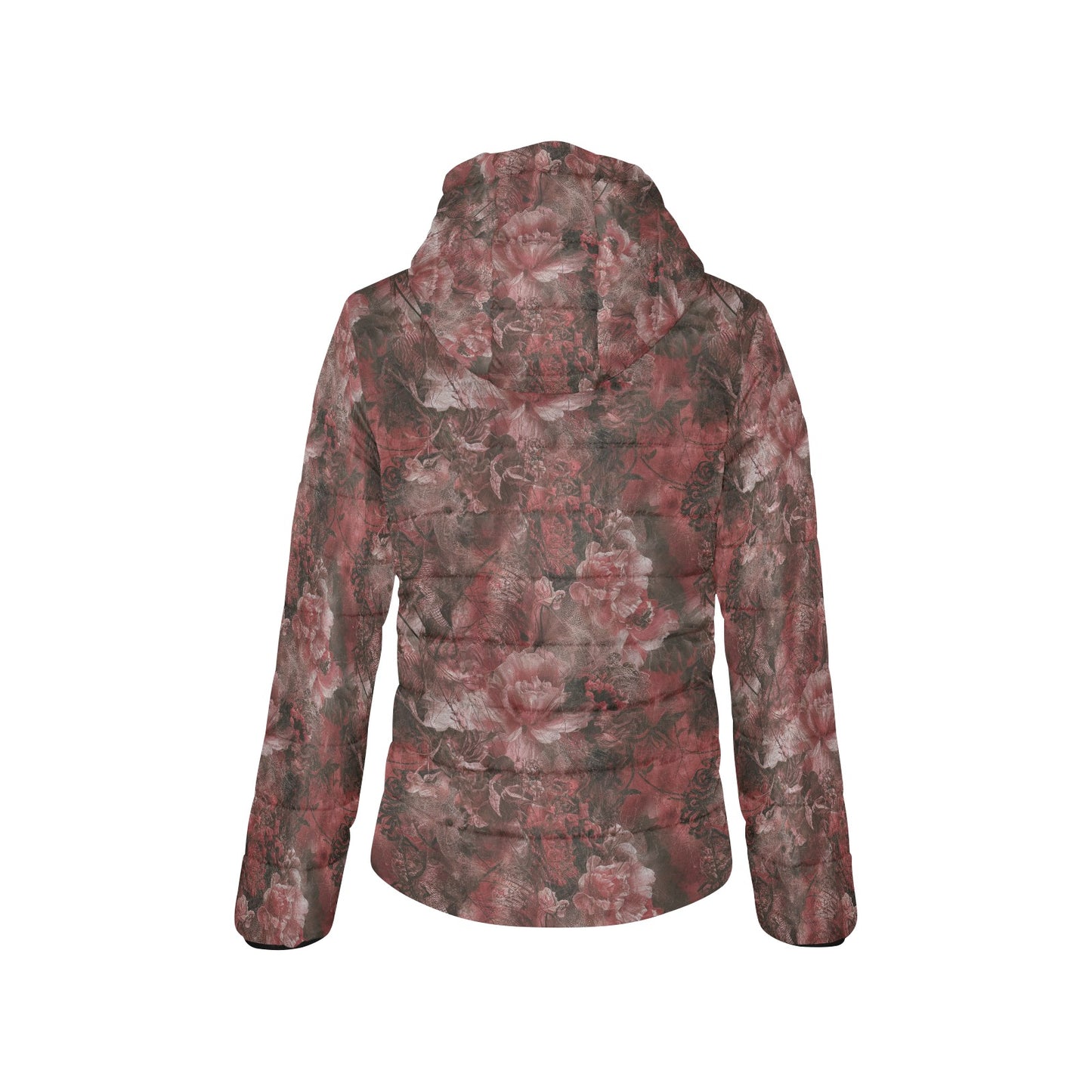 Vampire Art Urban Gothic Women's Padded Hooded Jacket - Grunge Red Lace and Roses