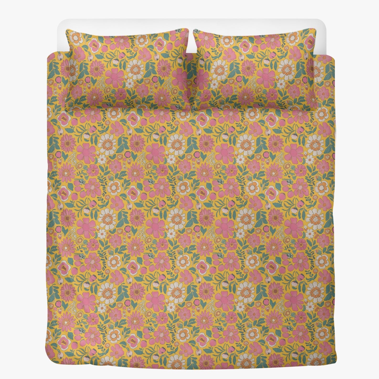 Vampire Art 3-Piece Retro Polyester Bedding Set - 1970s Florals in Yellow