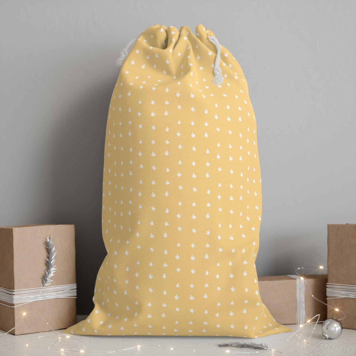 Vampire Art Retro Yellow Mustard Polka Dot Christmas Stars Santa Presents Sack