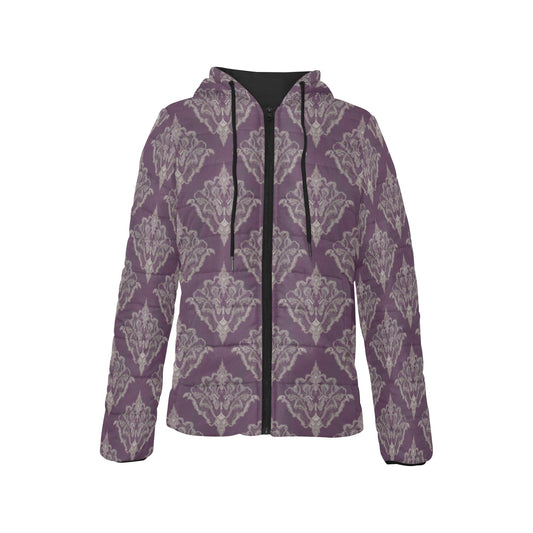 Vampire Art Urban Gothic Women's Padded Hooded Jacket - White on Purple Lace