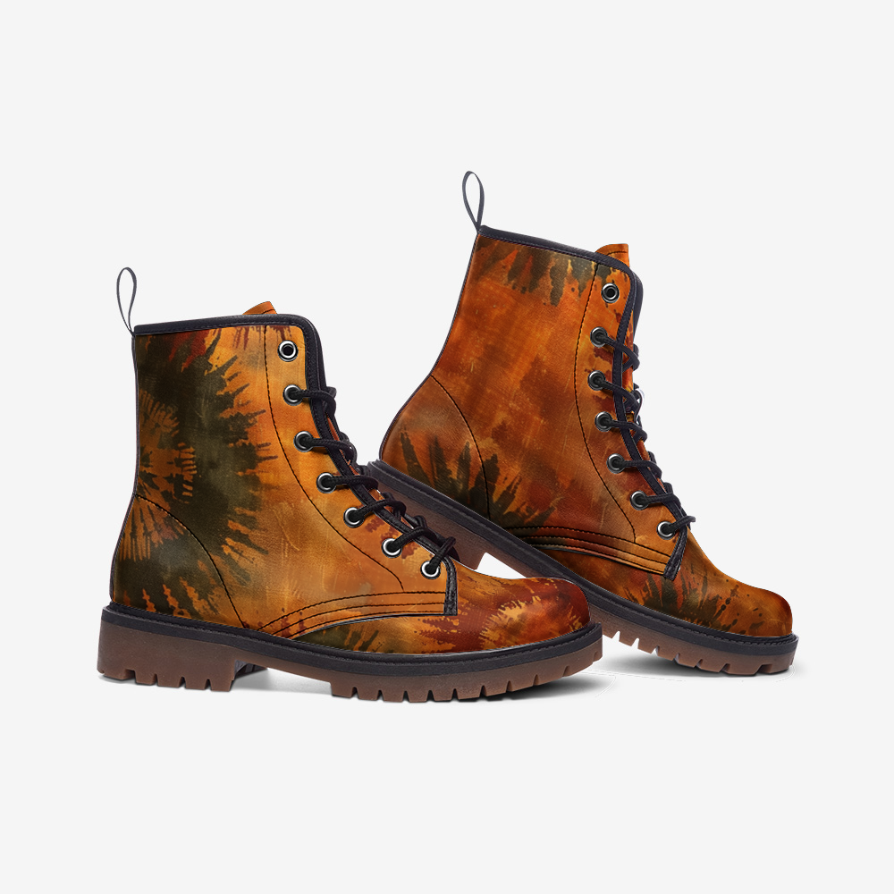 Vampire Art Tie-Dye Hippie Boho Festival Vegan Leather Unisex Combat Boots - Arizona - US sizes