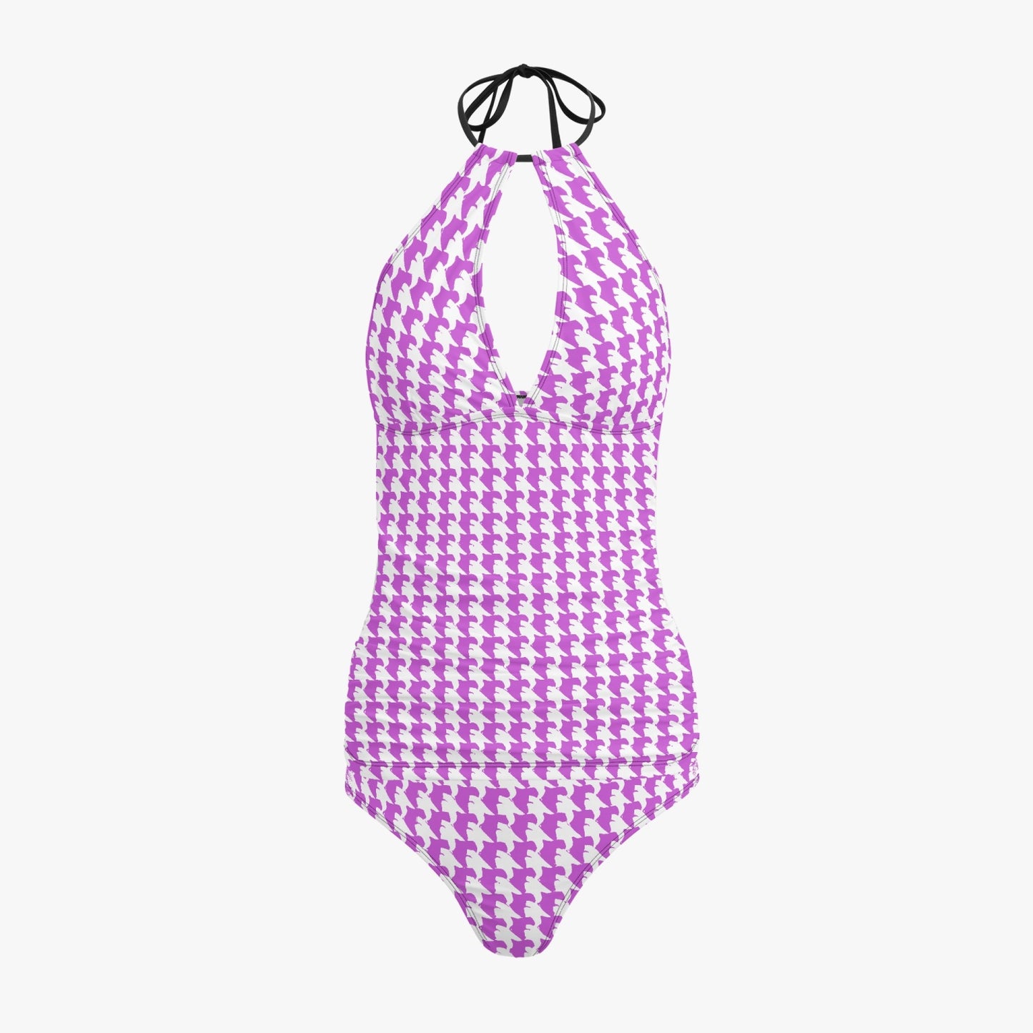 Vampire Art Retro Halter Two-Piece Tankini Swimsuit - Lilac Houndstooth