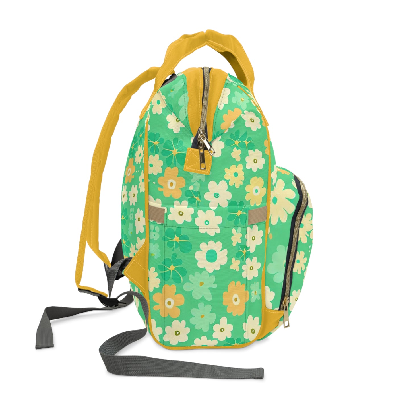 Vampire Art Multifunctional Baby Diaper Backpack Changing Bag - Seventies Flowers Green