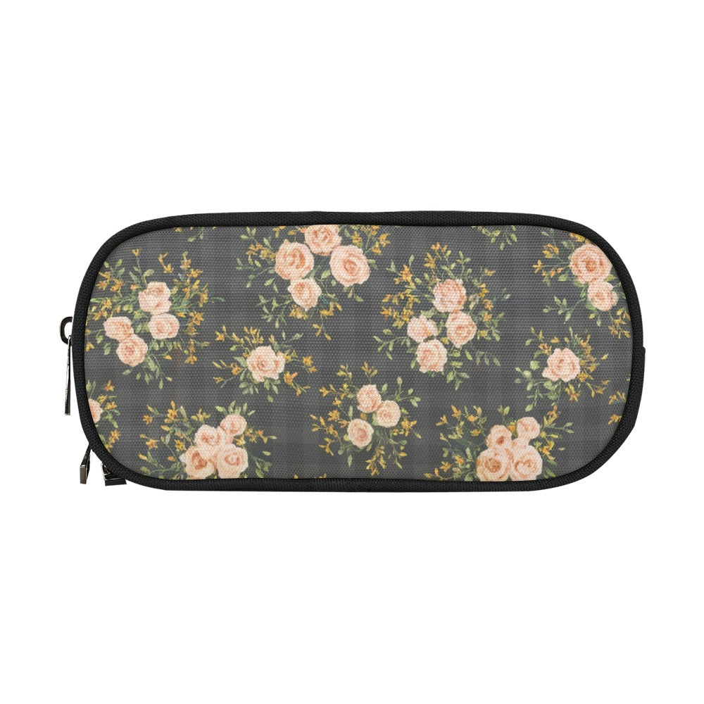 Vampire Art Studio Caddy: Deluxe Pencil Pouch - Black Gingham with Roses