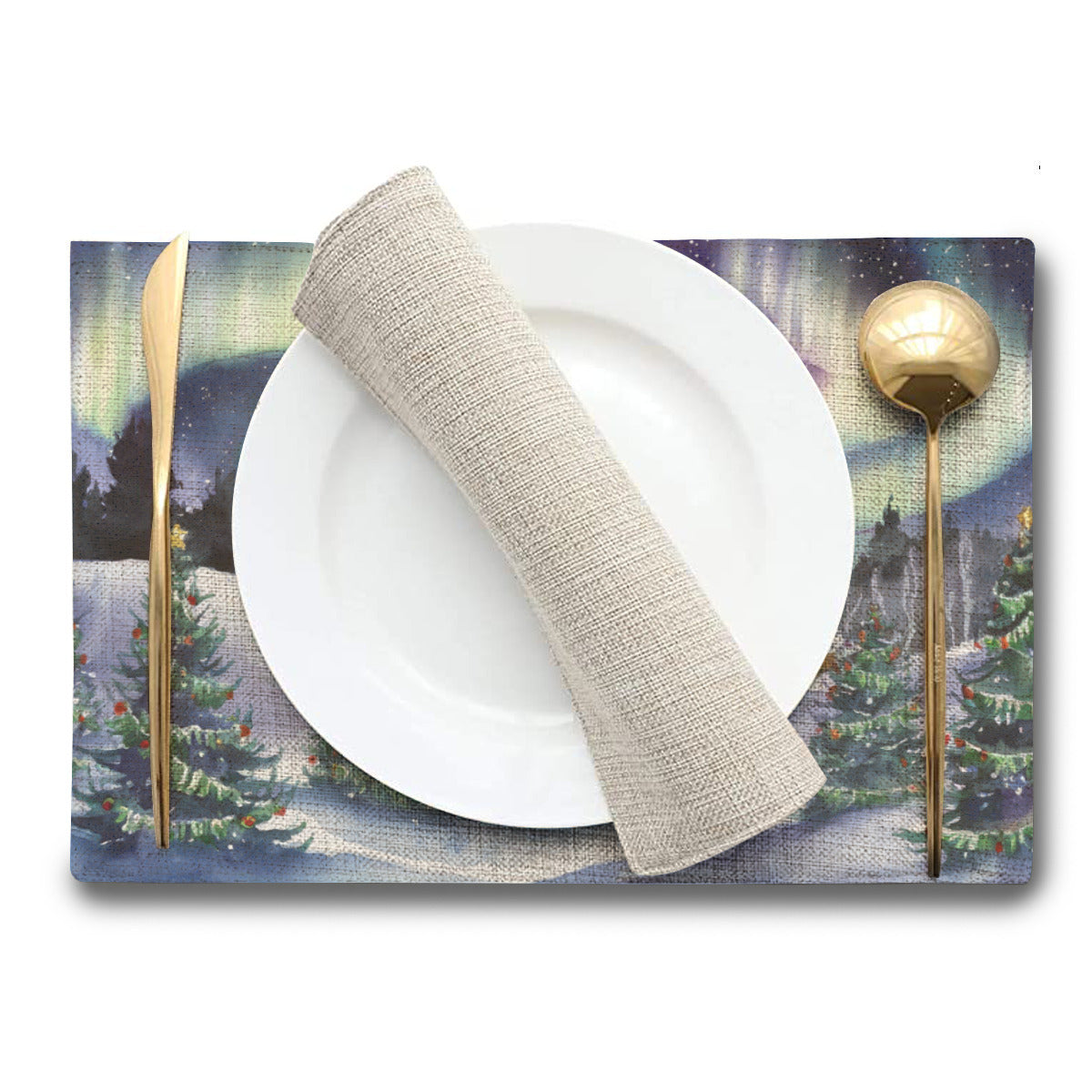 Vampire Art Retro Christmas Linen Placemat Mid Century 60s Vintage Traditional Eco-FriendlyTable Mat - Aurora Borealis