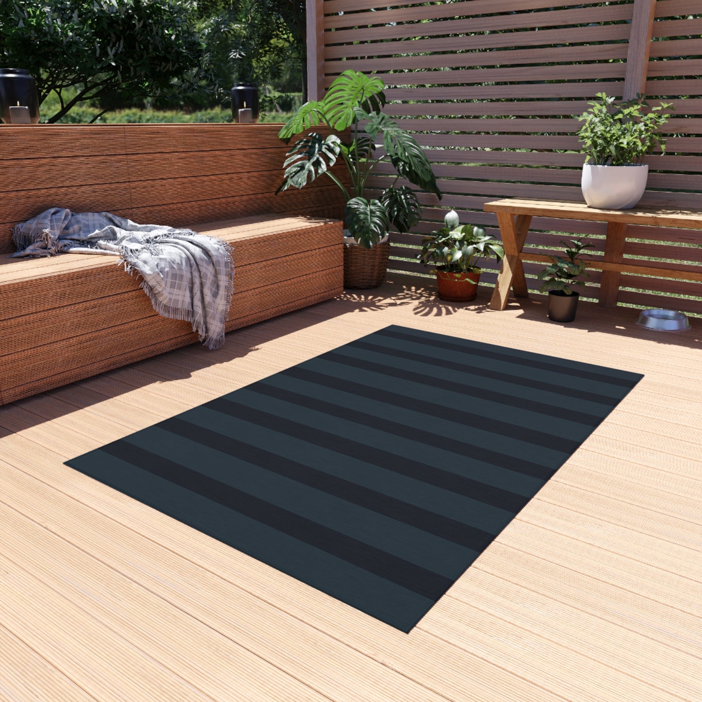 Vampire Art Grunge Goth Emo Stripes in Charcoal Green and Blue Marine Outdoor Rug / up to 365 cm (144'')